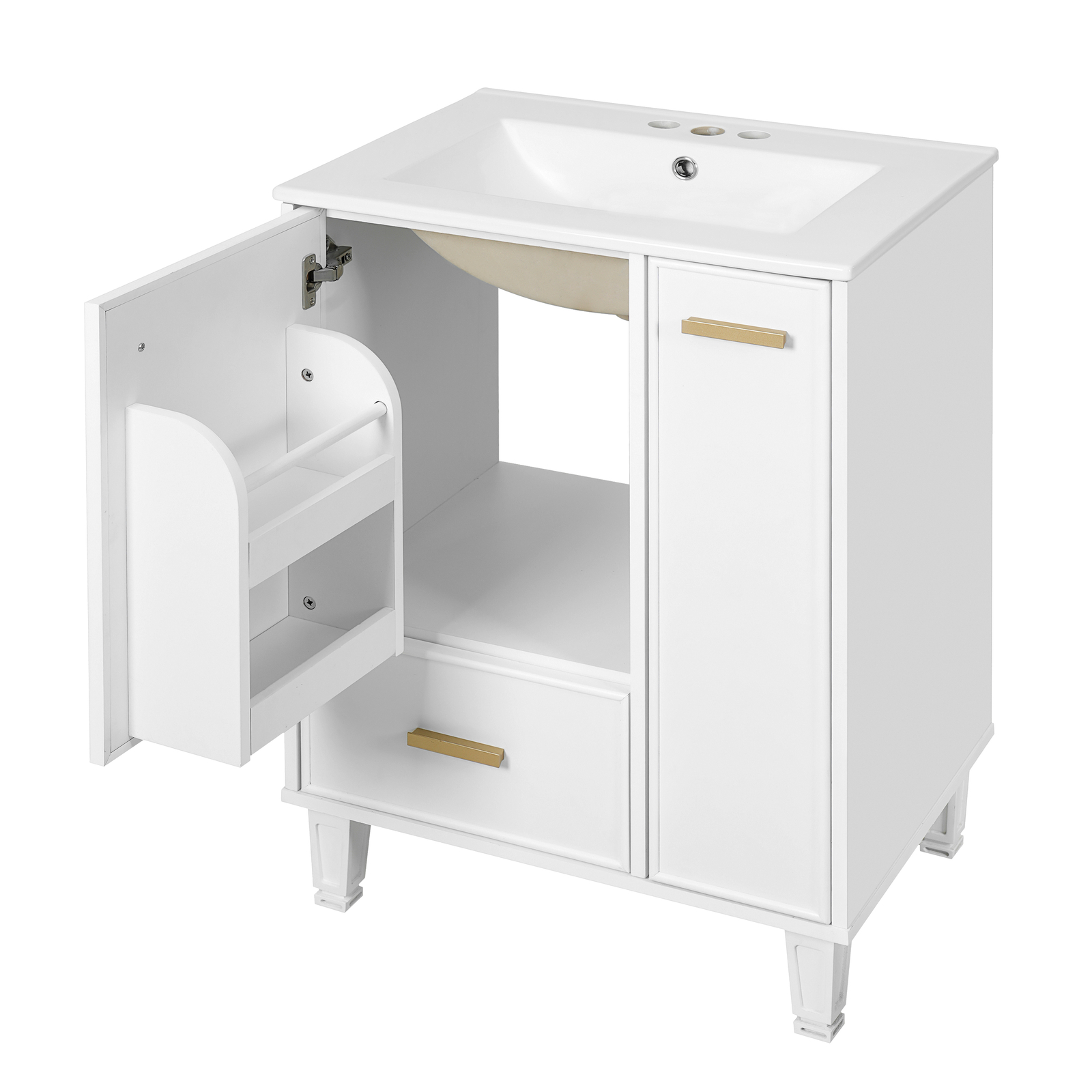 24″ Bathroom Vanity w/Ceramic Sink And Storage Cabinet Drawers Solid Wood Frame