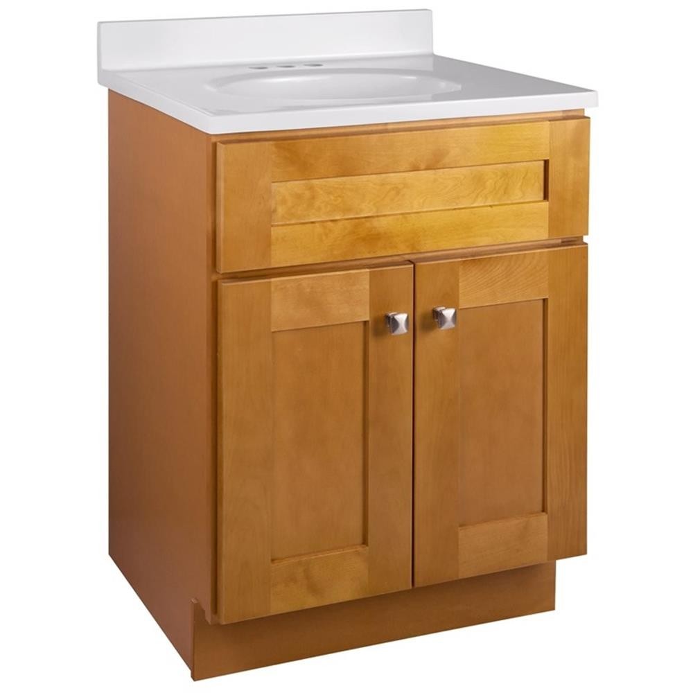 Pemberly Row Transitional 25″x19″ Marble Bathroom Vanity in Birch
