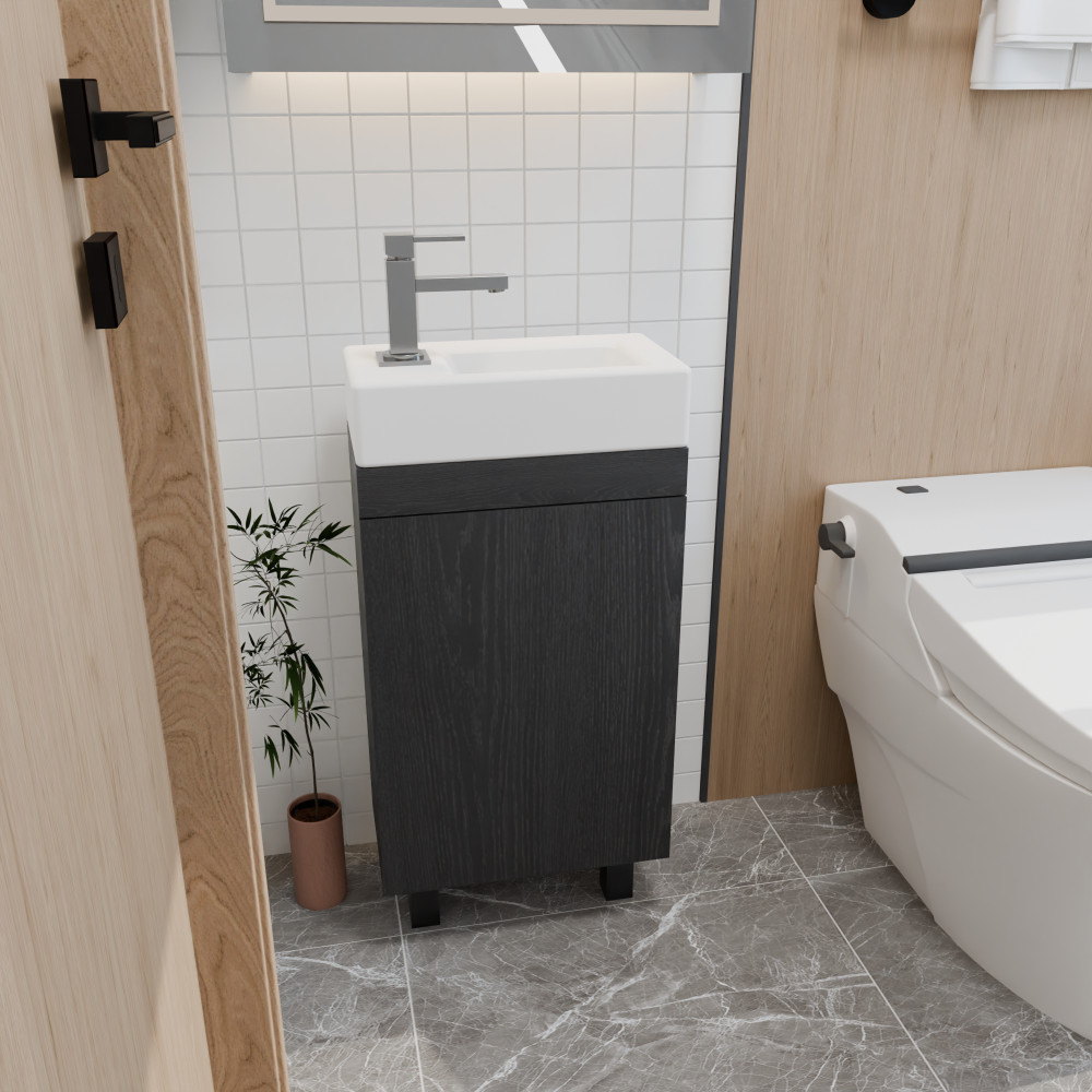 16″ Freestanding Bathroom Vanity with Sink for Small Spaces, Soft-Close