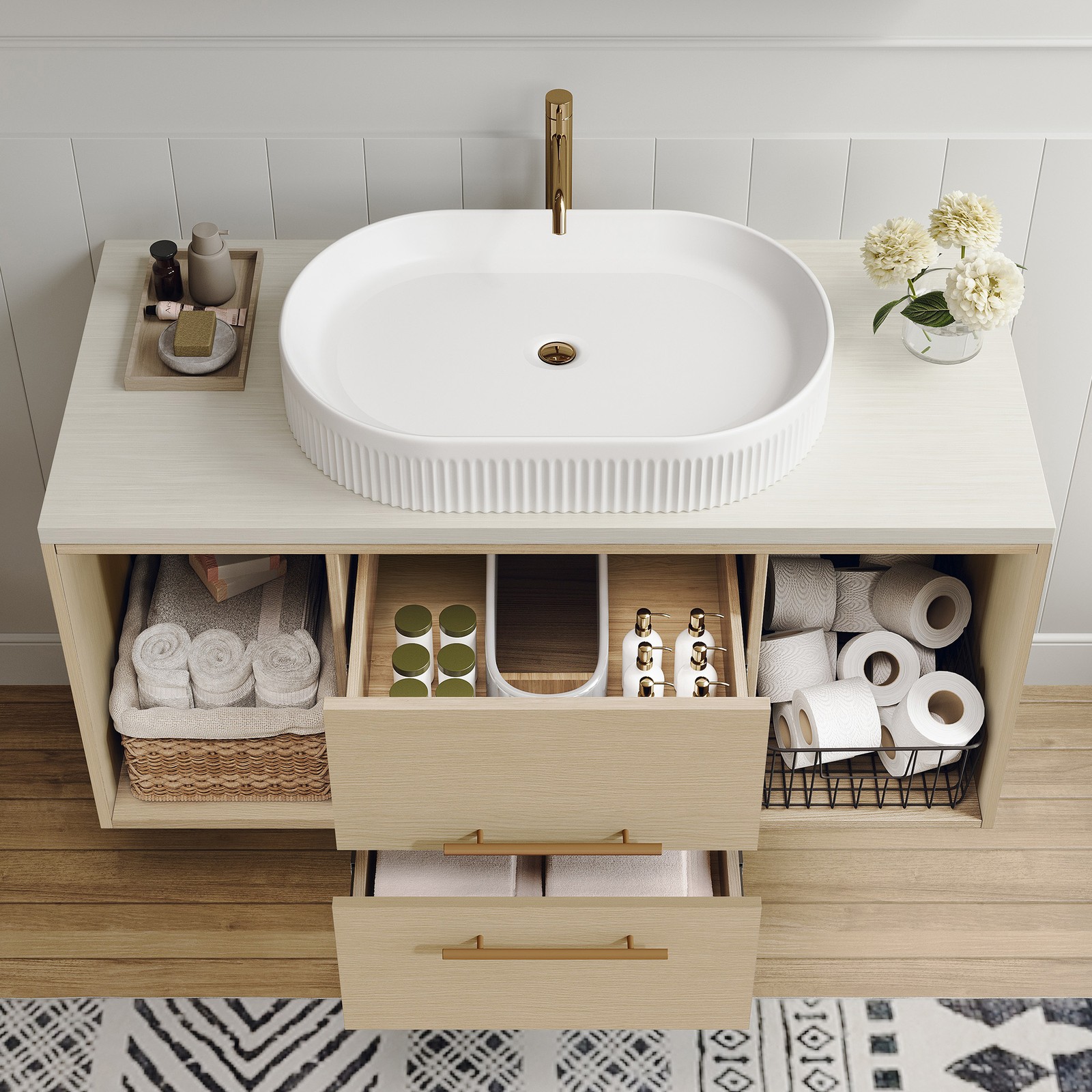 Modern 39.3 Wall-Mounted Bathroom Vanity with Oval Ceramic Sink Floating Vanity
