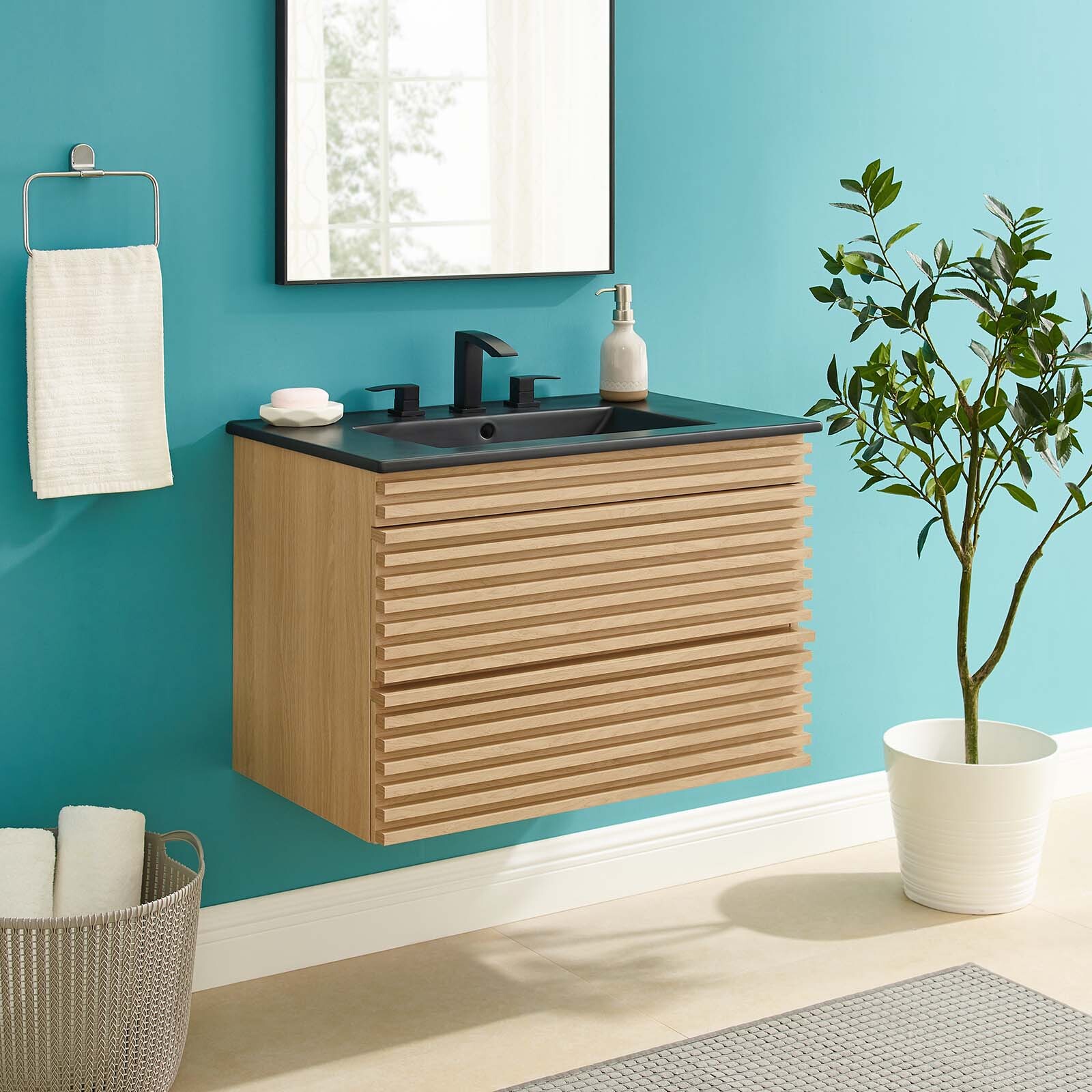 Modway Render 30″ Wall-Mount Bathroom Vanity in Oak Black