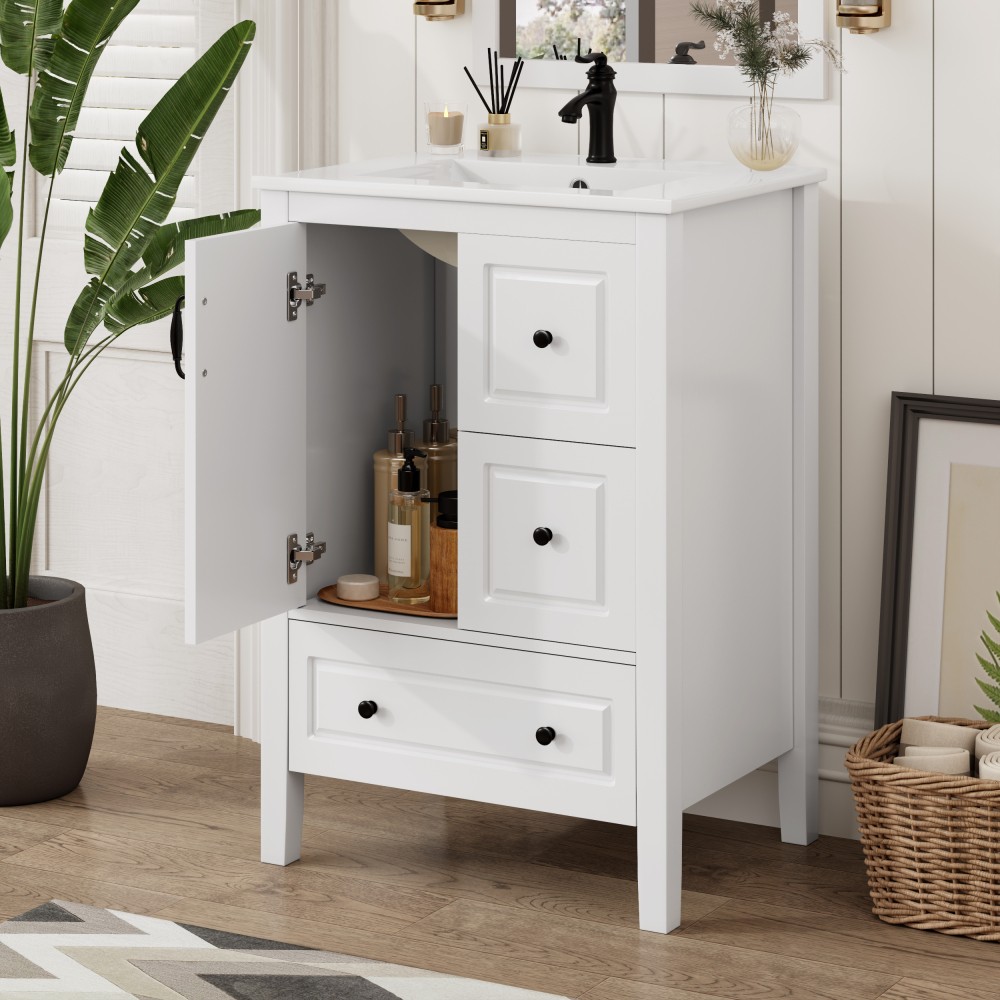 24 inch Bathroom Vanity with Sink, One Cabinet with Soft-closing Door