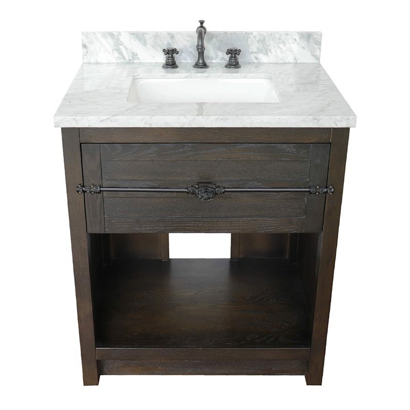 Plantation 31″ Solid Wood Rectangle Sink Vanity with White Carrara in Brown