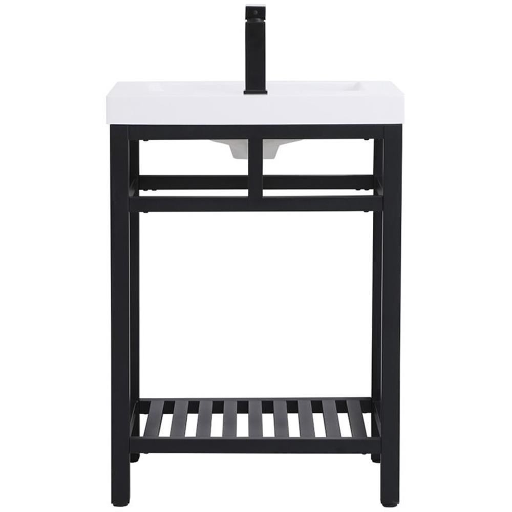 Pemberly Row 24″ Single Resin Top Metal Bathroom Vanity in Black