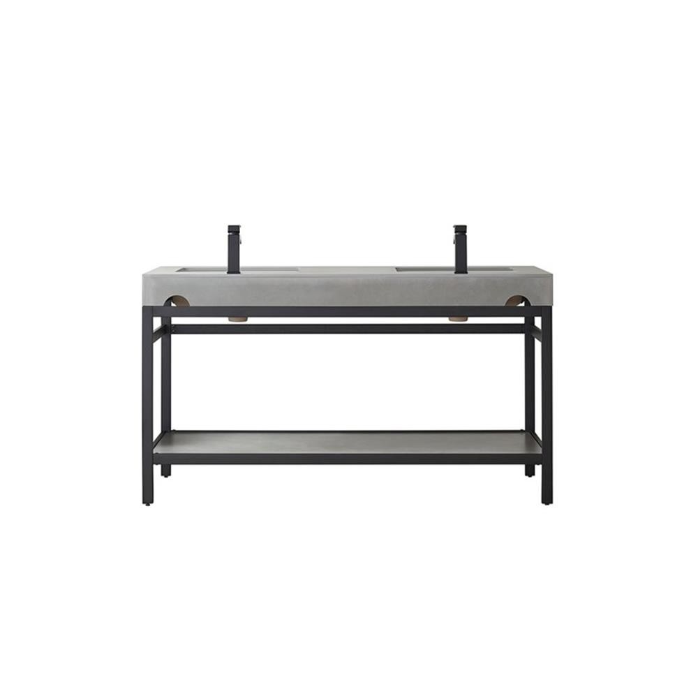 Pemberly Row Double Sink Bathroom Vanity – Matte Black Frame Gray Top