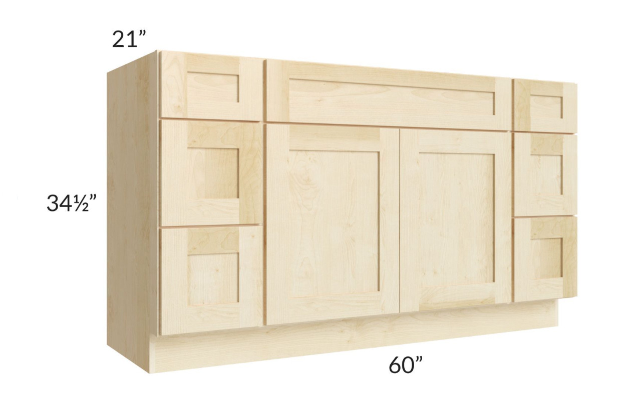 Unfinished Vanity Single Sink Base With 6 Drawers – Raw Wood (RTA) Unassembled