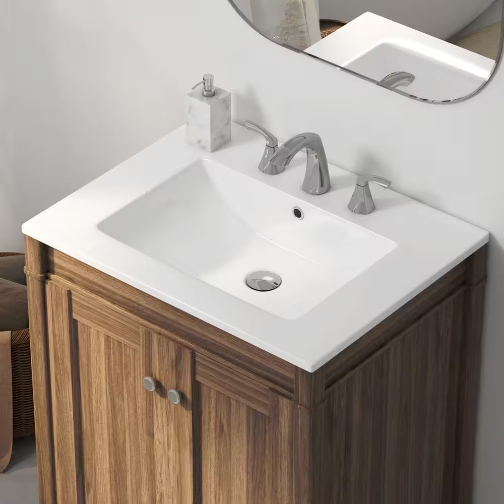 Tucson 24 In. W X 18 In. D Vitreous China Vanity Top in White with 3-Faucet Hole