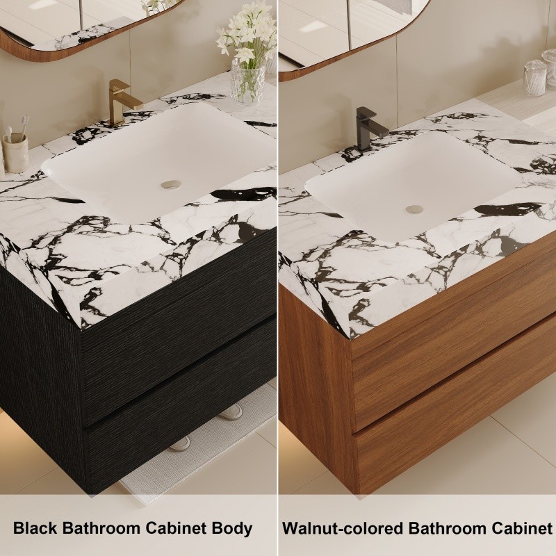 29.9″ Modern Floating Bathroom Vanity with Faux Marble Top and Ceramic Sink