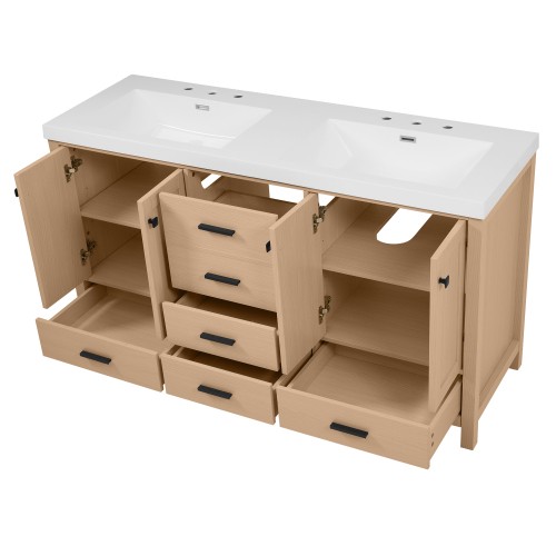 59.3″ Bathroom Vanity with Solid Wood Frame & MDF Cabinet,Double SMC Resin Sink