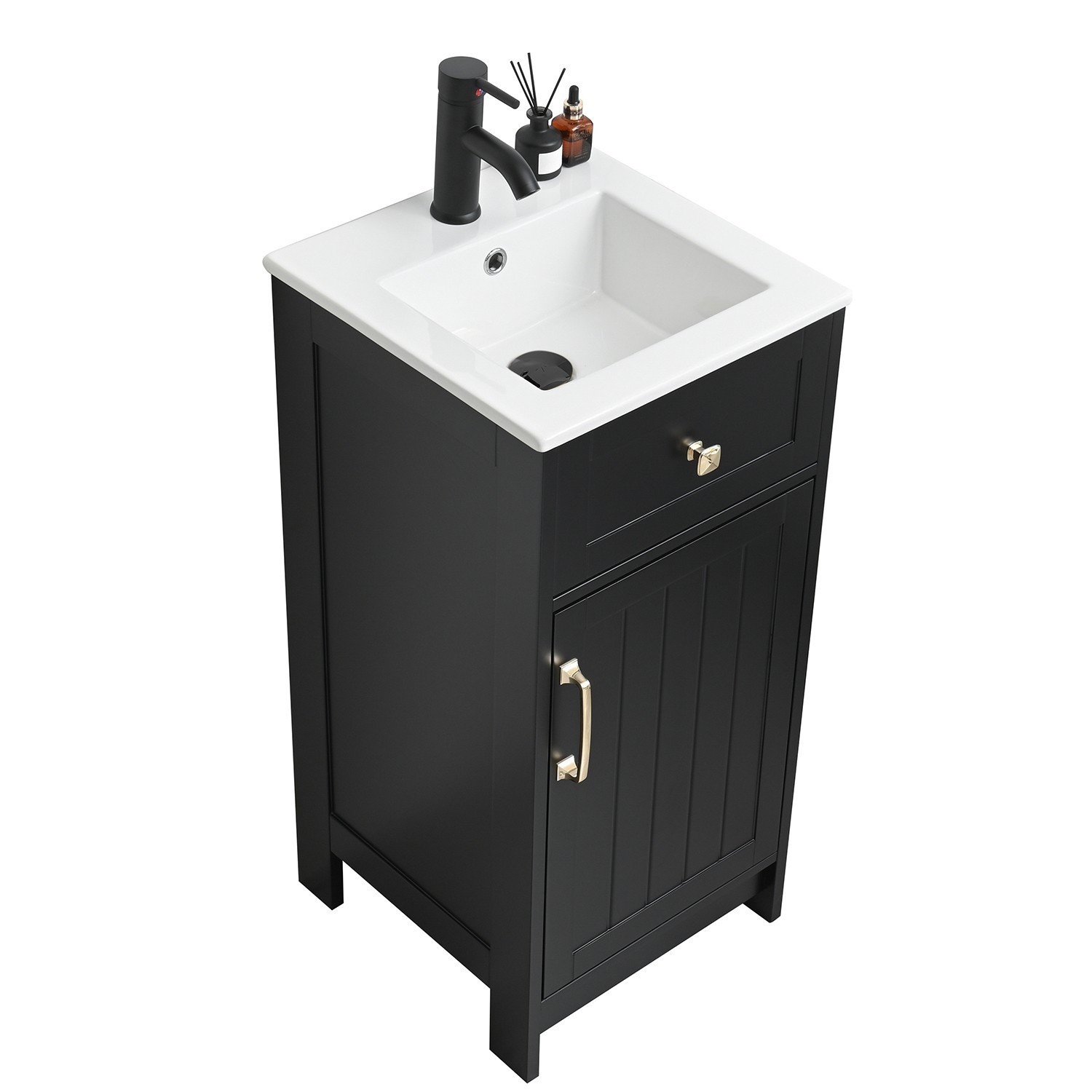 16″ Small Bathroom Vanity with Sink Cabinet Set Ceramic Sink Faucet &Drain Combo