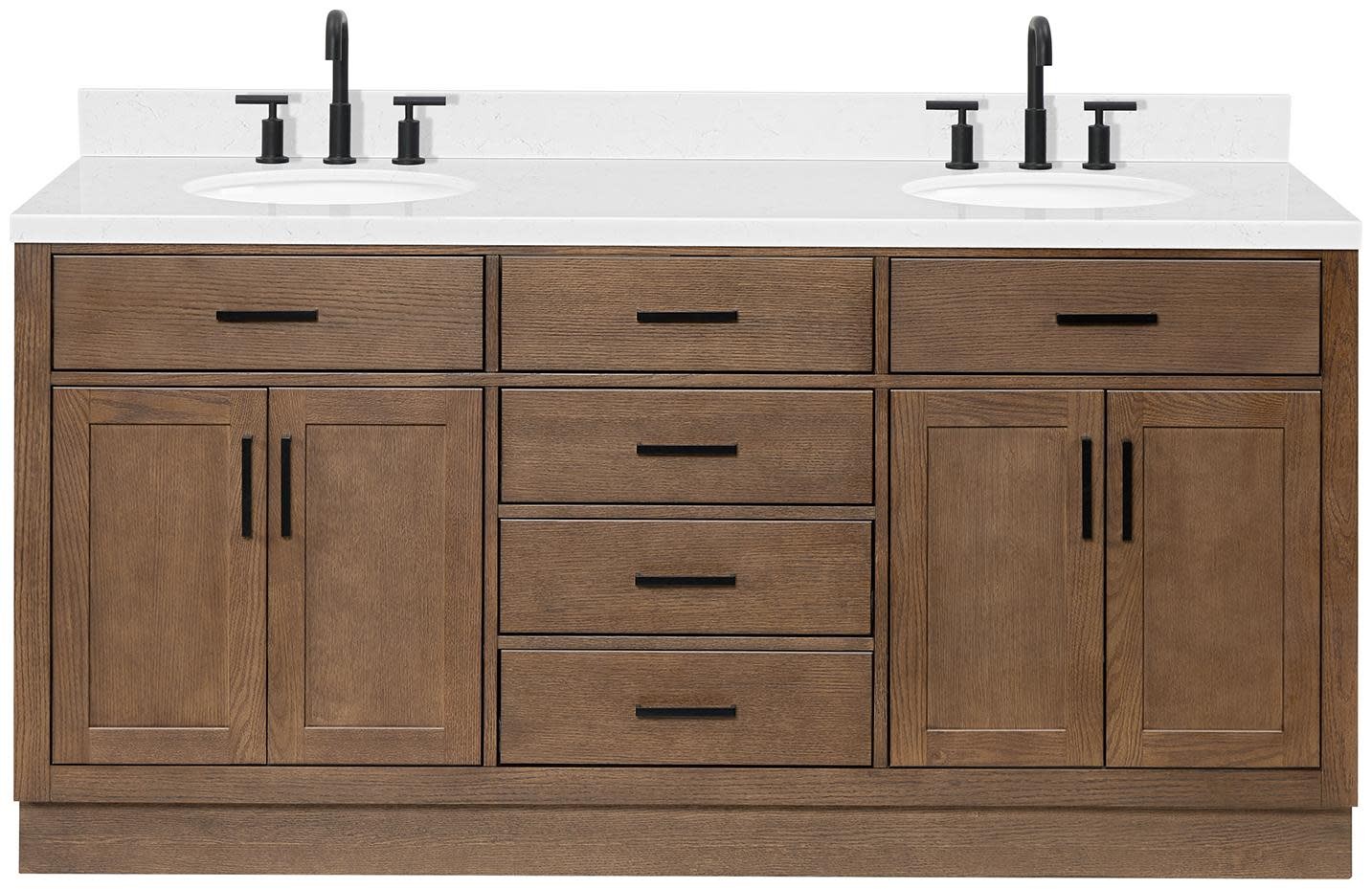 Ariel T072DCQOVO Hepburn 72″ – Brown Oak / Carrara White Quartz / Satin Brass
