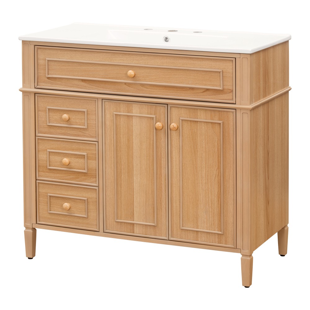 36″ Bathroom Vanity with Sink Wood Vanity Cabinet with Flip-Out Drawer 3 Drawers