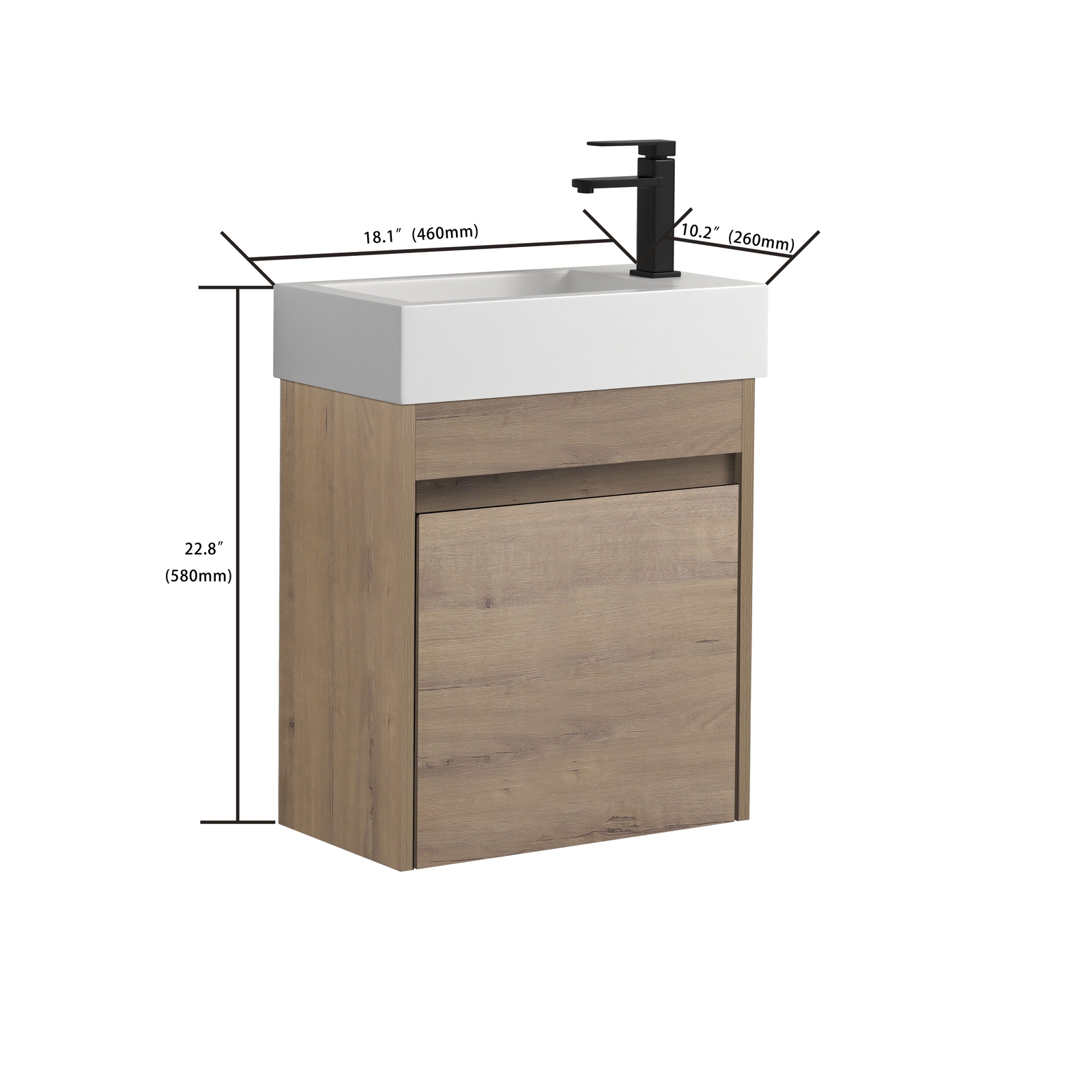 18” Floating Wall-Mounted Bathroom Vanity w/ Resin Sink Soft-Close Cabinet Door