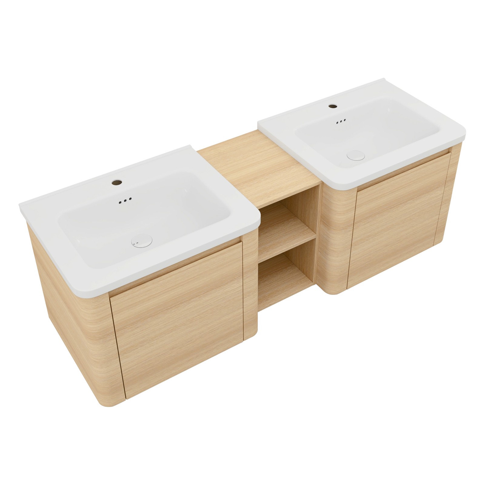 60in Plywood Wall-Mounted Bathroom Vanity W/ 2x White Ceramic Sink and Shelves