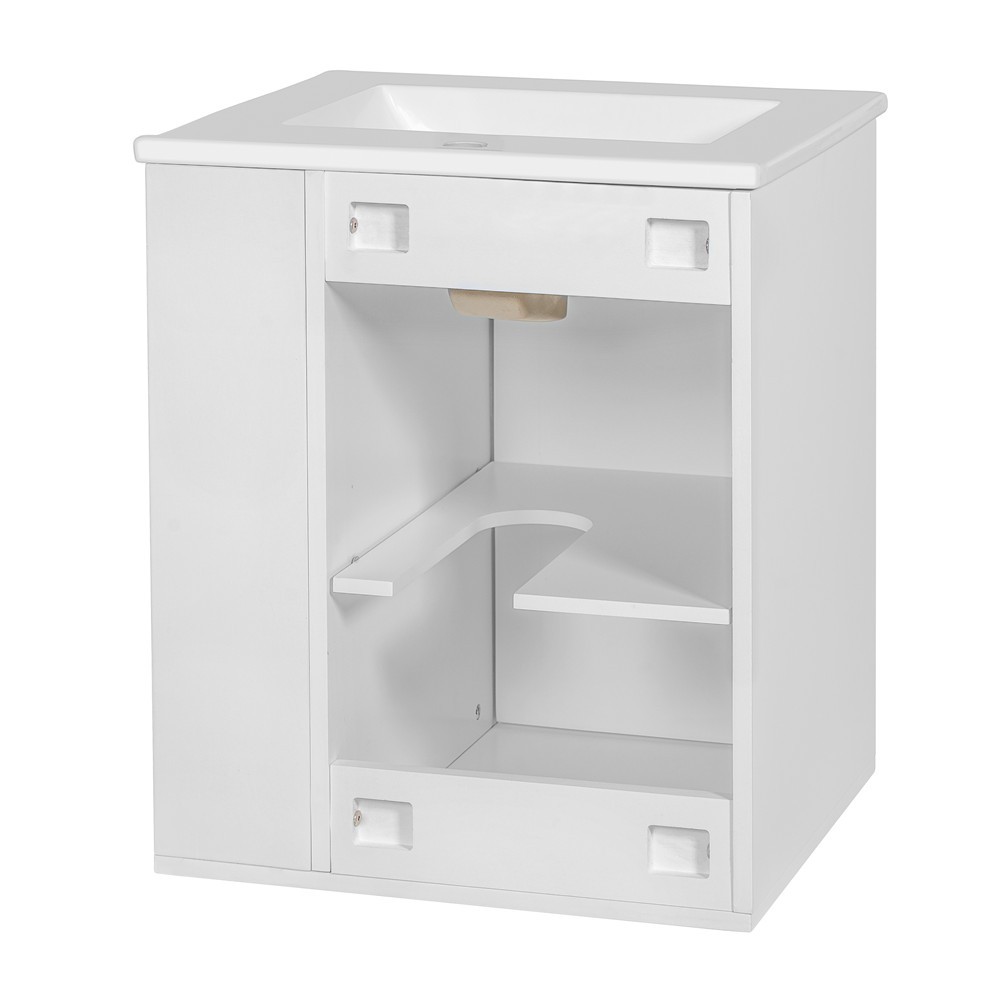 20″ Wall Mounted Bathroom Vanity w/Sink, Floating Vanity Door Cabinet, Shelves