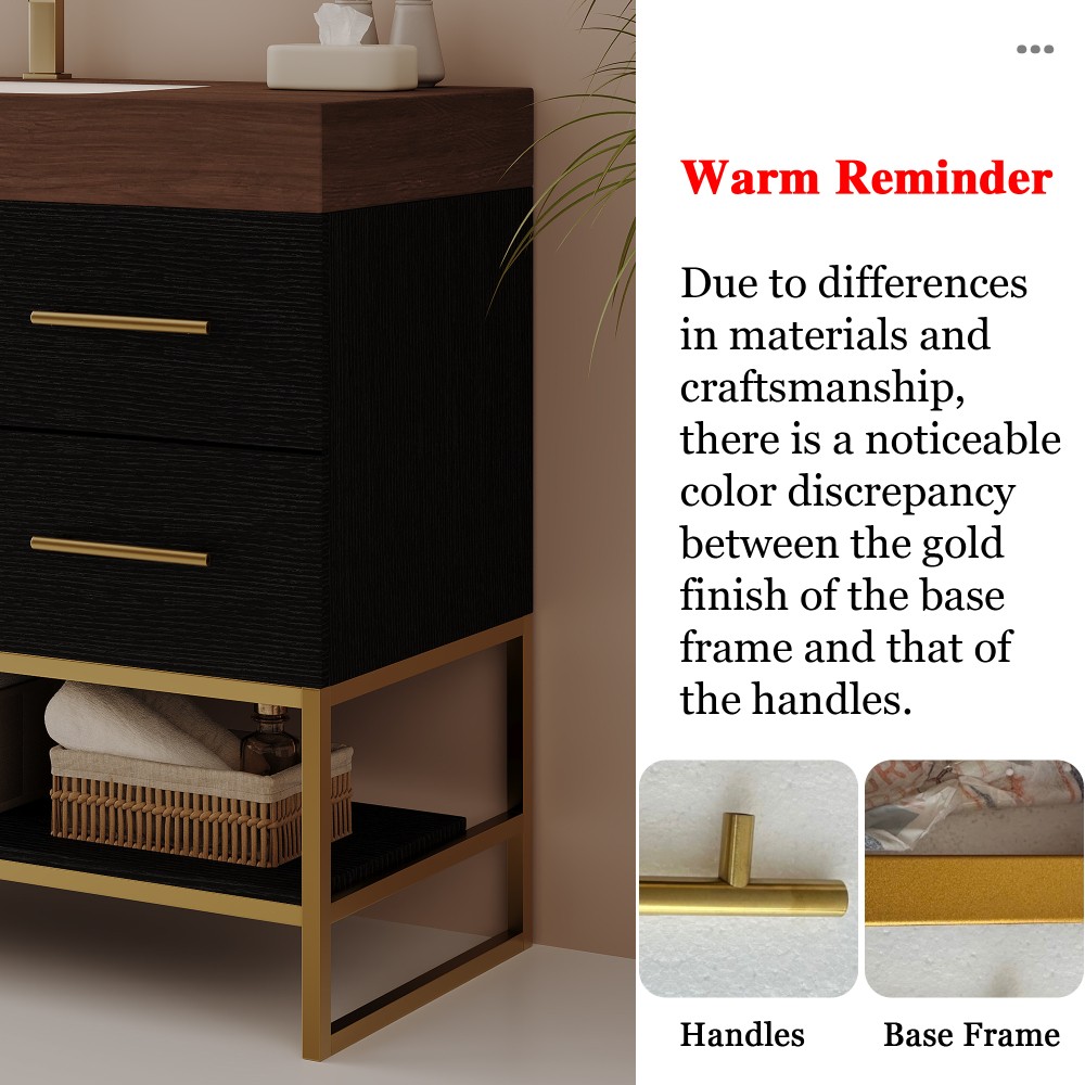 36″ Free-Standing Bathroom Vanity w/Seamless Ceramic Sink & Sintered Stone Top