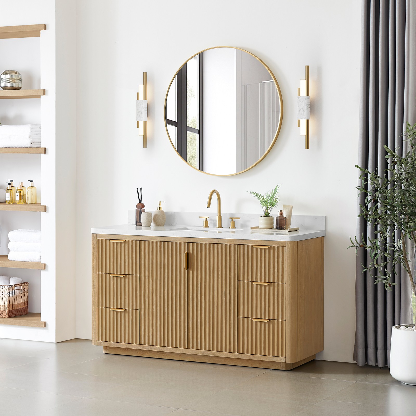 Cadiz 60″ Single Bathroom Vanity in Washed Ash Grey with Composite Stone Top
