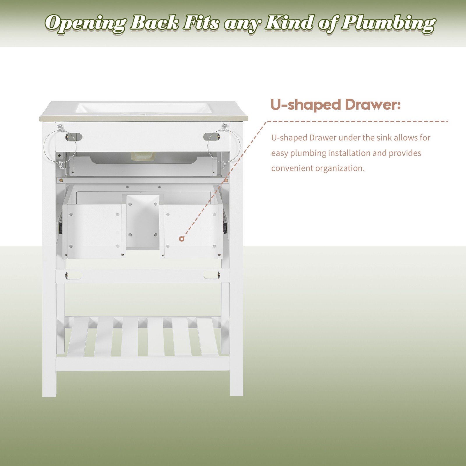 FUNIDEE 24″ Bathroom Vanity with Ceramic Sink Storage Cabinet w/ Tip-Out Drawer