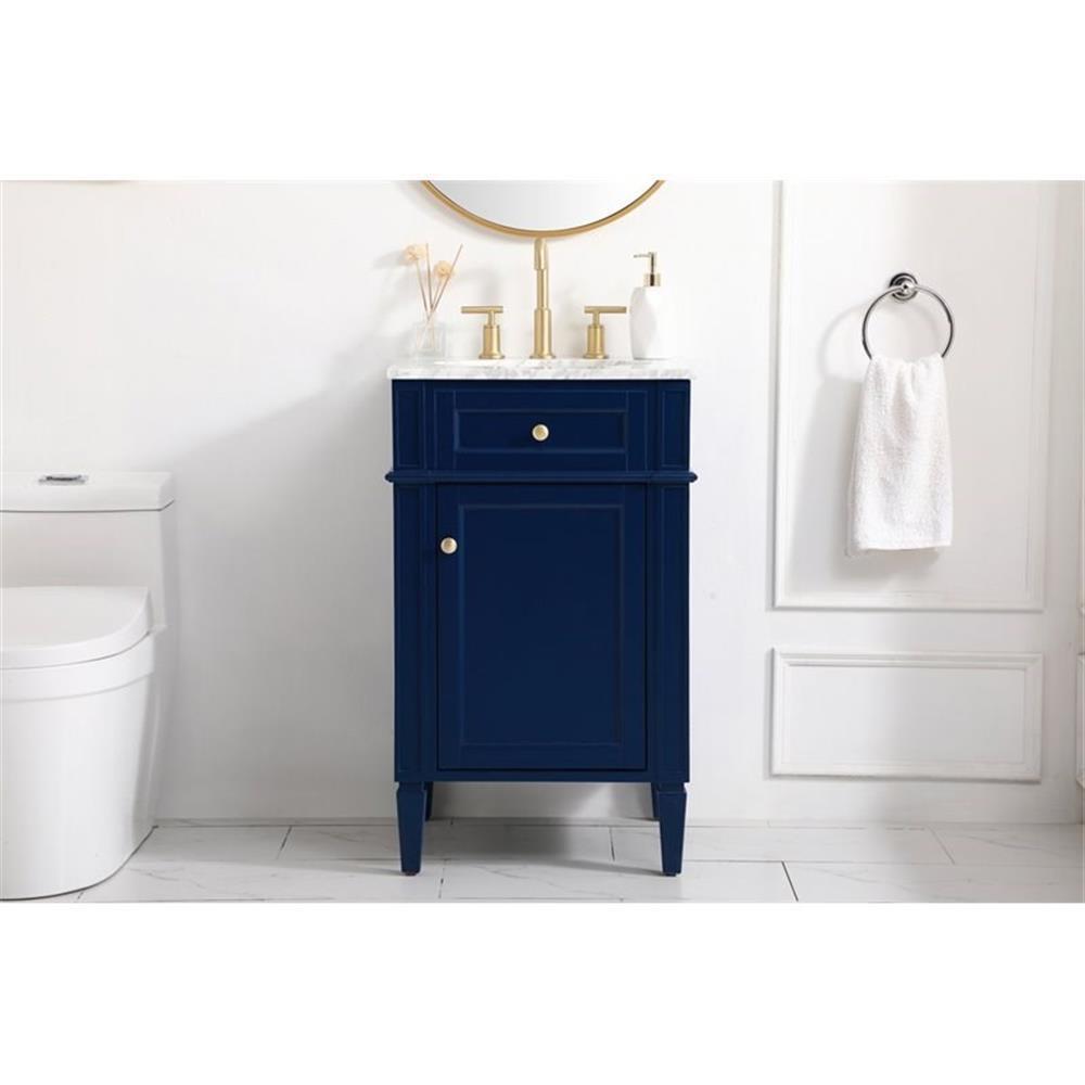 Elegant Decor Park Avenue 21″ Metal MDF Marble Single Bathroom Vanity in Blue