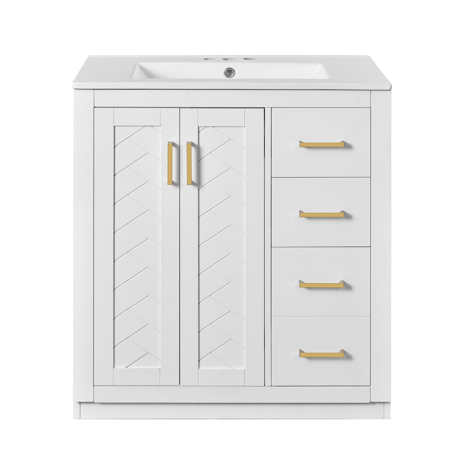 30” Freestanding Bathroom Vanity with Ceramic Sink 2 Doors and 3 Drawers White