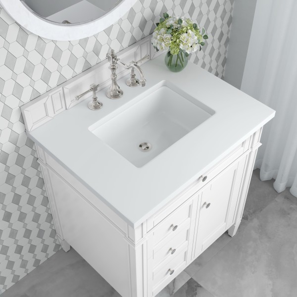 30″James Martin Brittany 655-V30-BW-3TJR Vanity Cabinet White Zeus Silestone Top