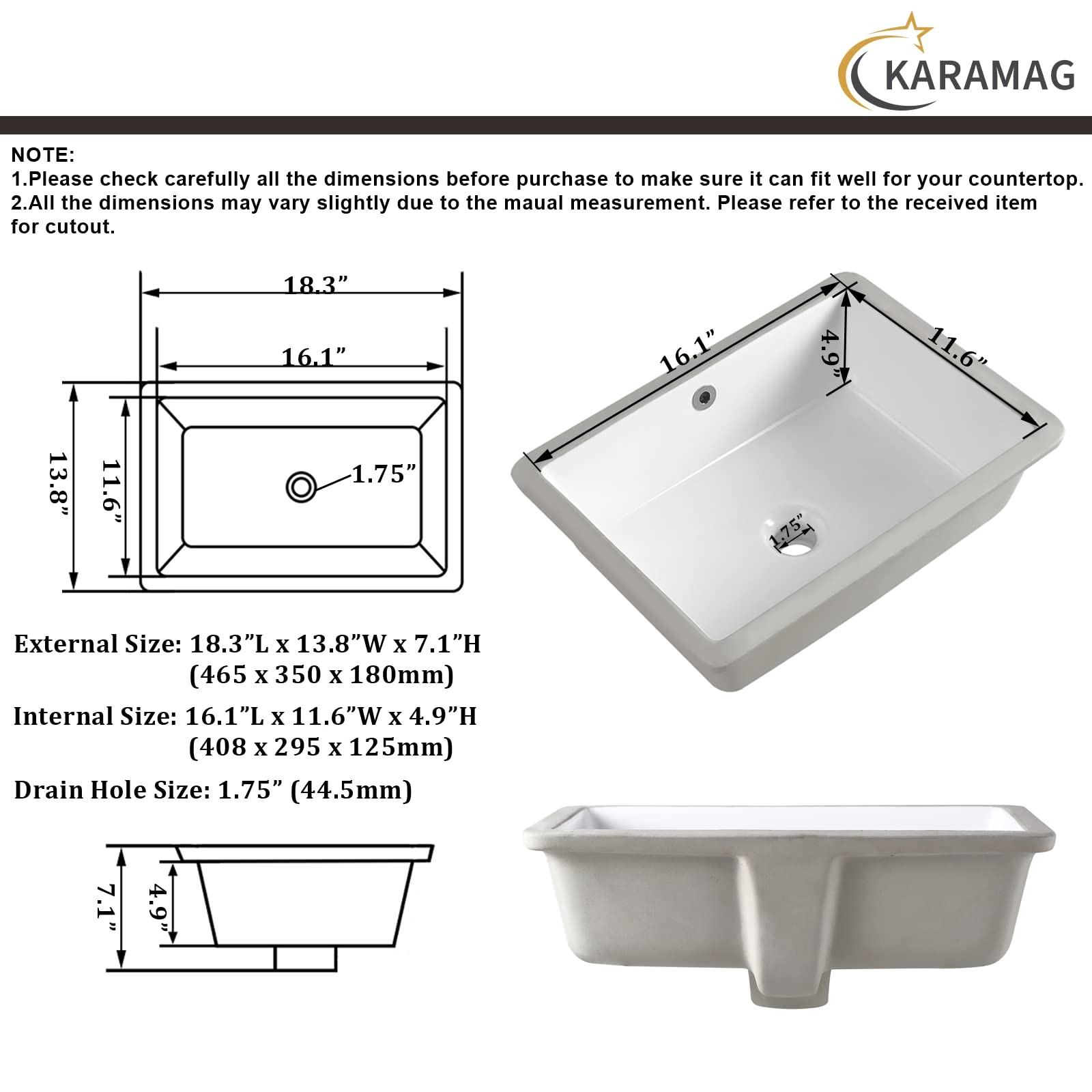 18 Inch Undermount Bathroom Sink Small Rectangle Undermount Sink White Cerami…