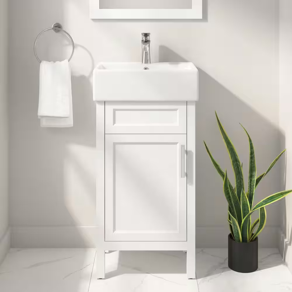 Arvesen 18 In. Single Sink Compact Bath Vanity in White with White Ceramic Top