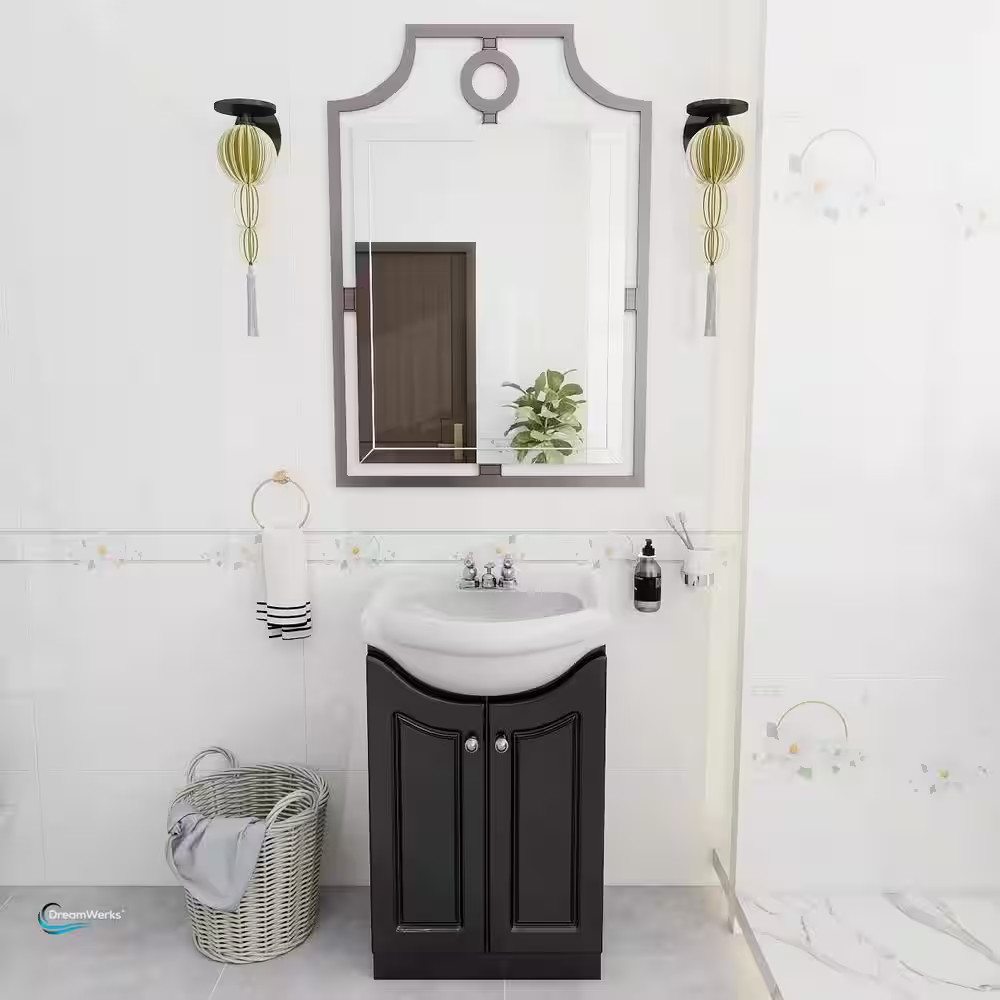 24 In. W Standard Vanity in Satin Black Color with Ceramic Vanity Top in White w