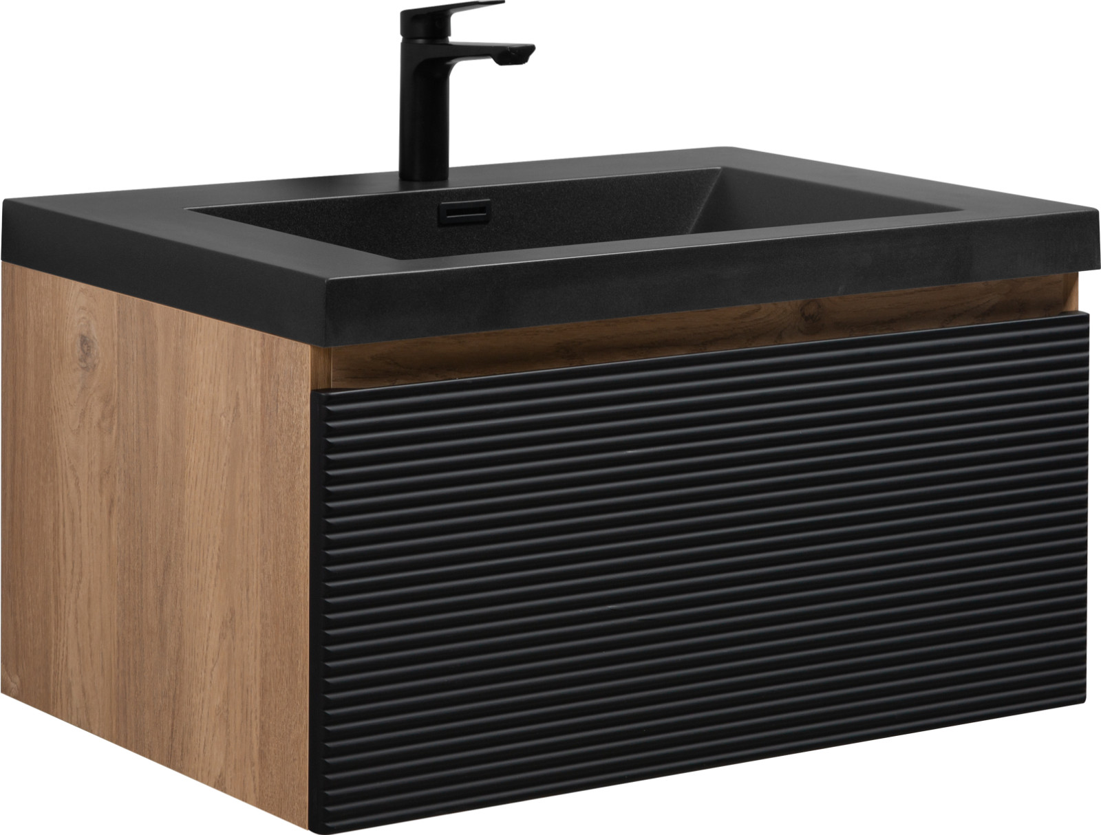 30” Bathroom vanity set floating vanity oak and black quartz sands basin top