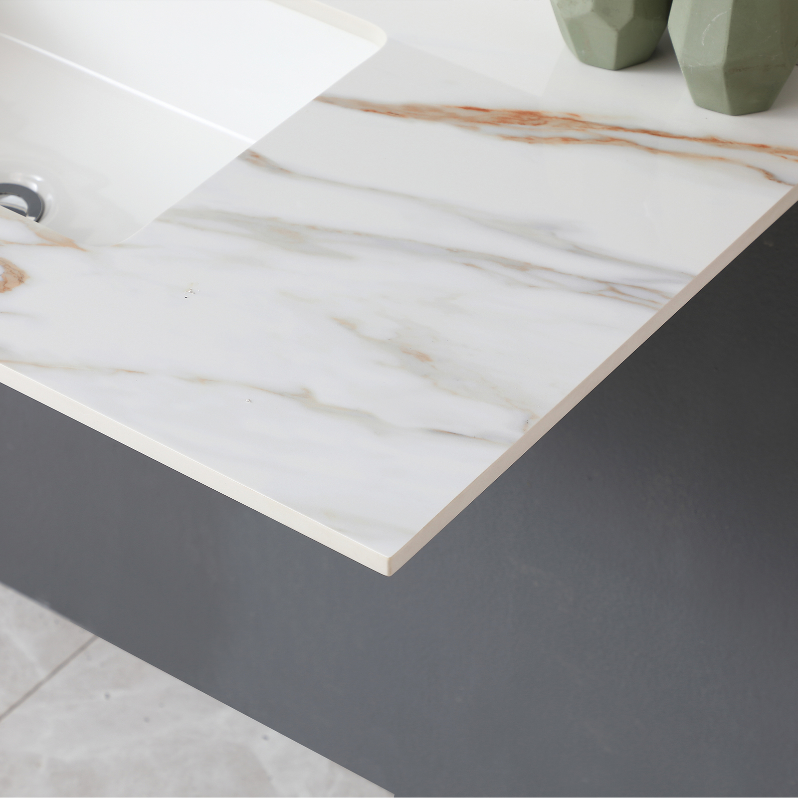 43 Inch Marble Vanity Top Sintered Stone Undermount Rectangular Sink +3 Hole