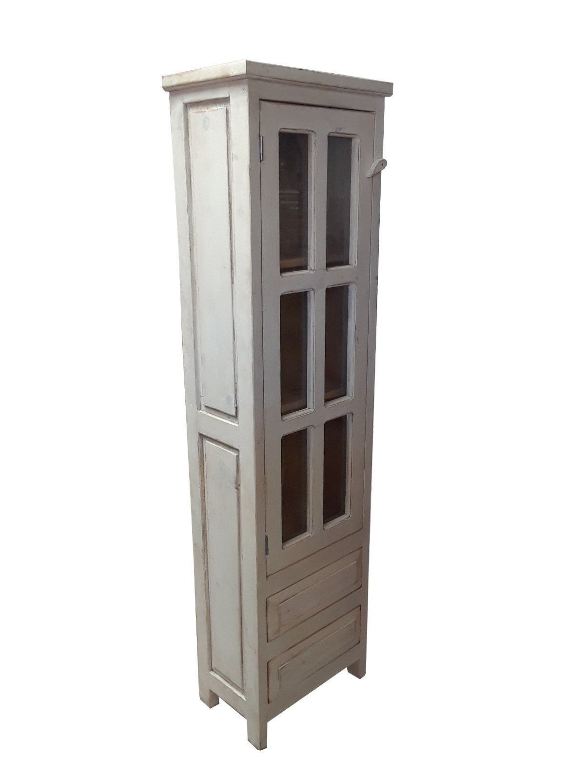 Duma Rustic White Wash Bathroom Linen Cabinet with Glass Door