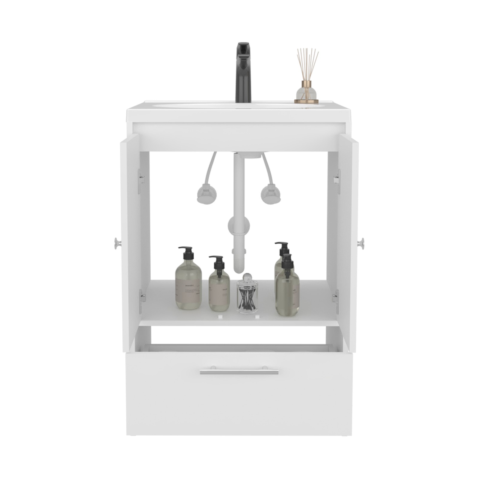 60″ Bathroom Vanity with Two Doors & Three Drawers White