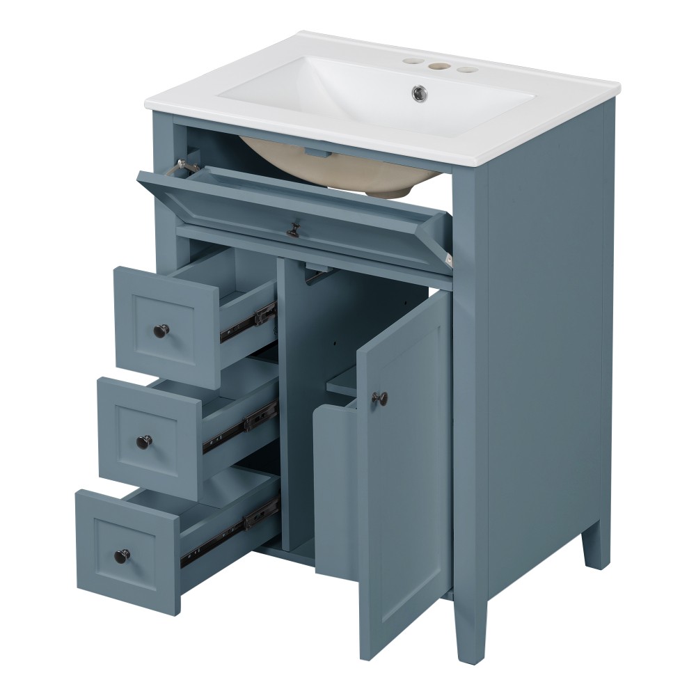24 Inch Blue Gray Bathroom Vanity with Sink Solid Wood MDF Cabinet