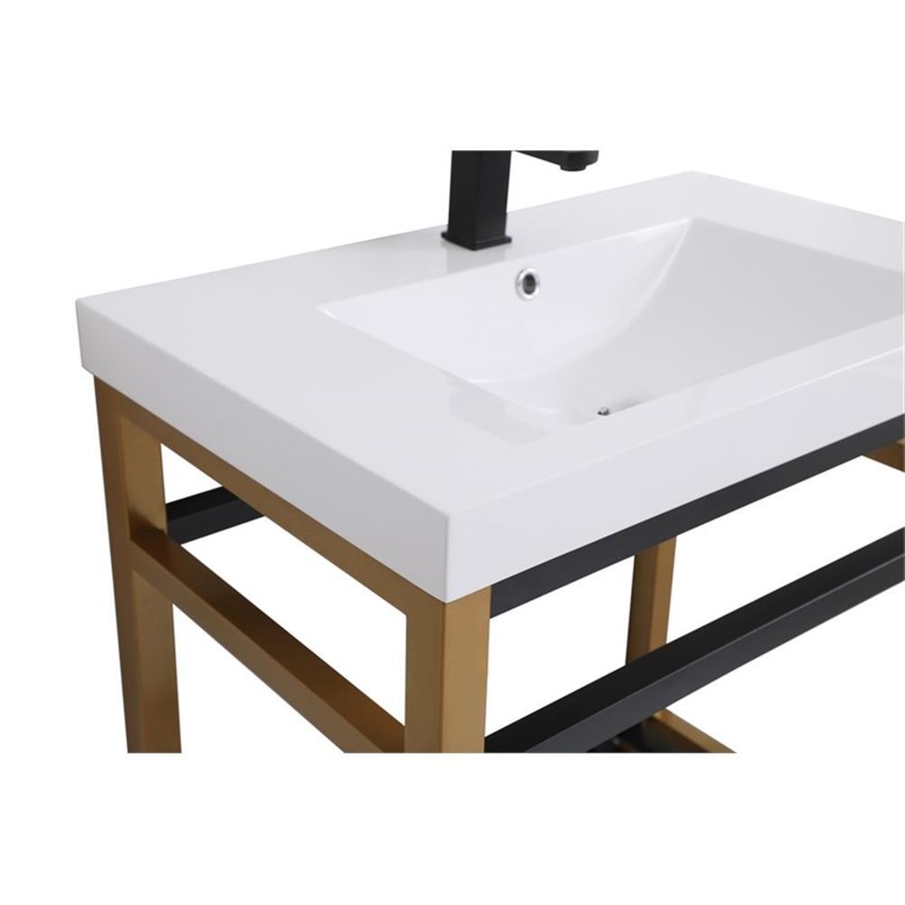 Elegant Decor Raya 30″ Single Resin Top Metal Bathroom Vanity in Gold and Black