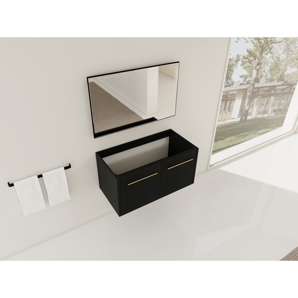 Wall-mounted bathroom cabinet without sink Soft-close doors Features two handles