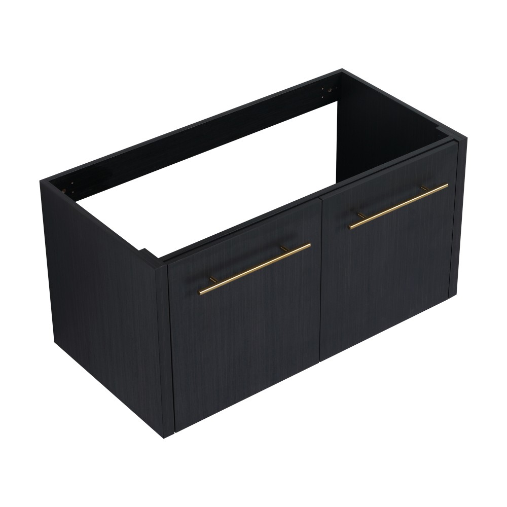 Wall-mounted bathroom cabinet without sink Soft-close doors Features two handles