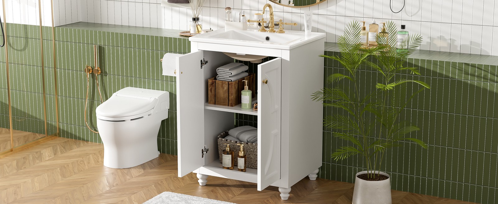 24″ Modern Bathroom Vanity with Elliptical Motif & Soft-Close Hinges