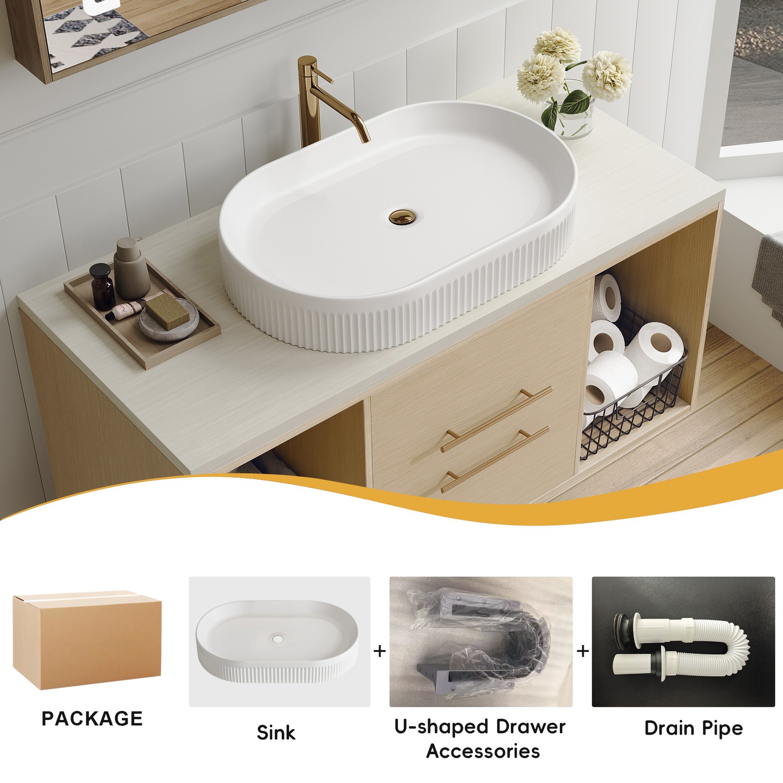 Modern 39.3 Wall-Mounted Bathroom Vanity with Oval Ceramic Sink Floating Vanity