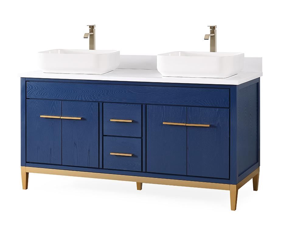60″ Tennant Brand Navy Blue Beatrice Vessel Sink Bathroom Vanity 9960-VB60-QT