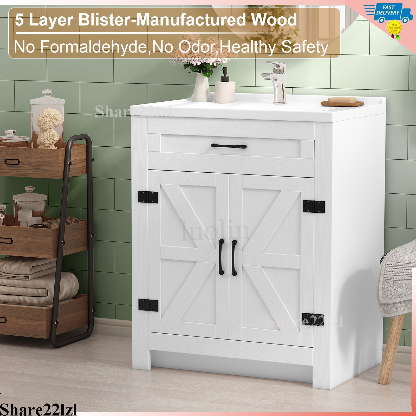 31″ Bathroom Vanity with Sink Combo Bathroom Cabinet with 2 Doors Freestanding