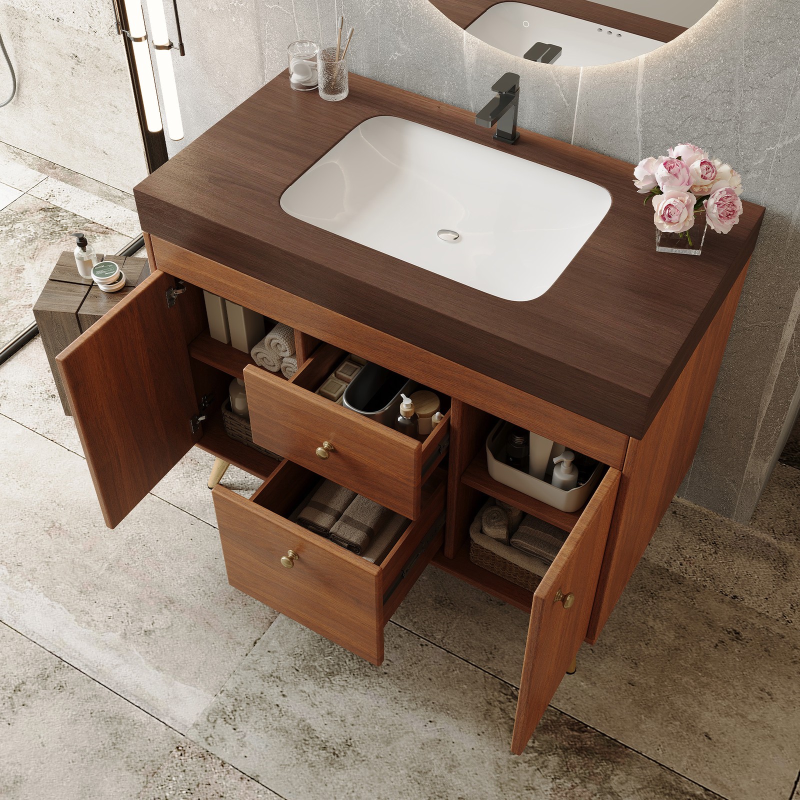 36″ Freestanding Bathroom Vanity with Sintered Stone Top & Ceramic Sink
