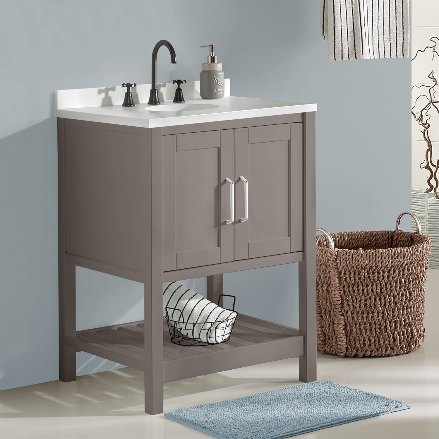 24″ Gray Bennet Bathroom Vanity Cabinet with Soft-Close Shaker Doors