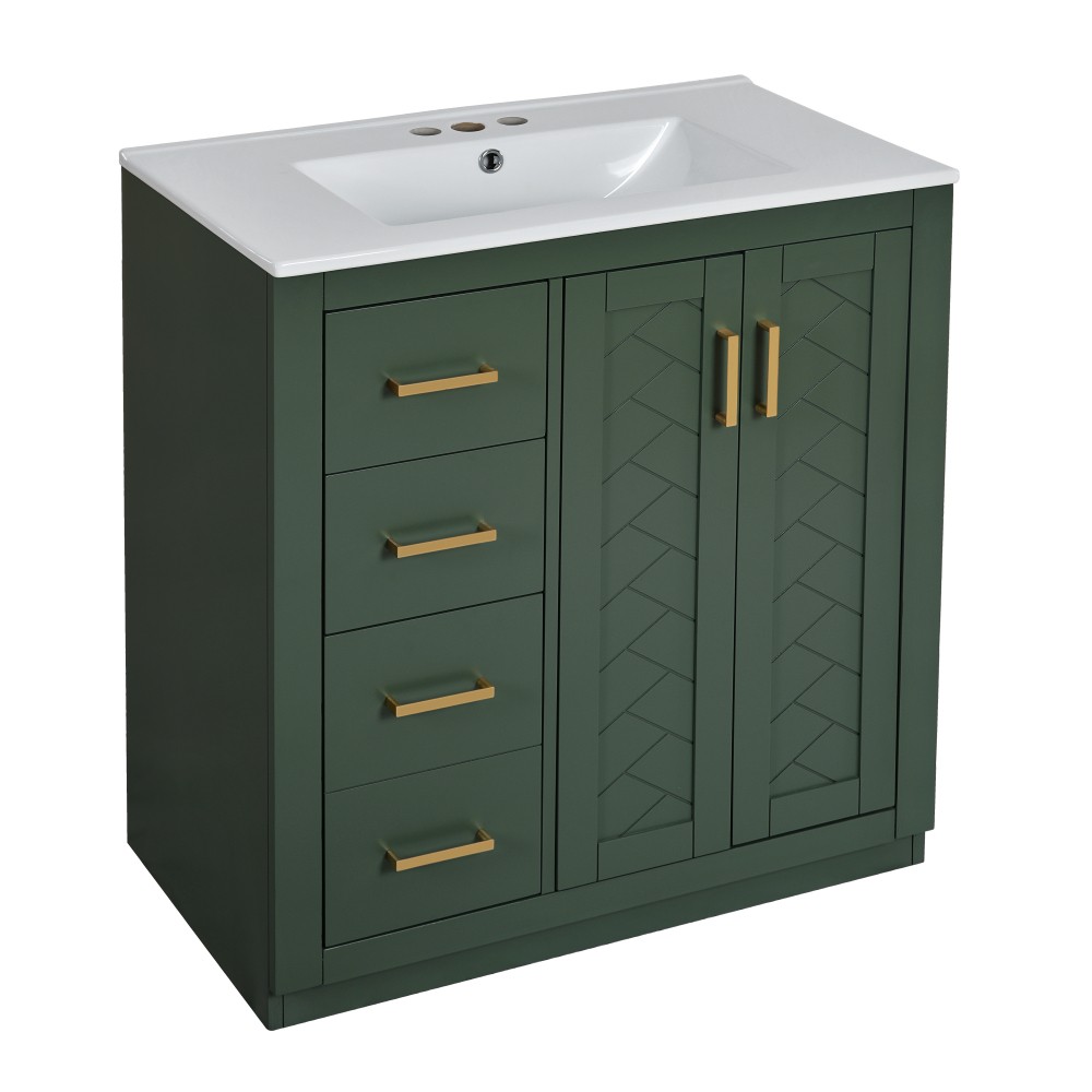 30” Bathroom Vanity with Ceramic Sink Combo,Solid Wood Frame Bathroom Storage