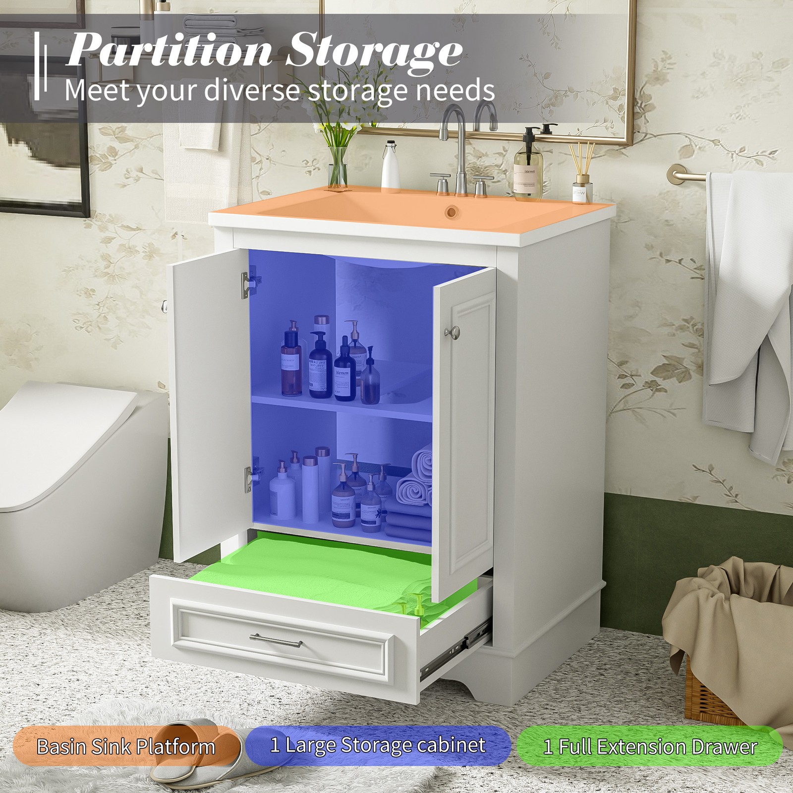 Bathroom dressing table, ceramic sink set with handle