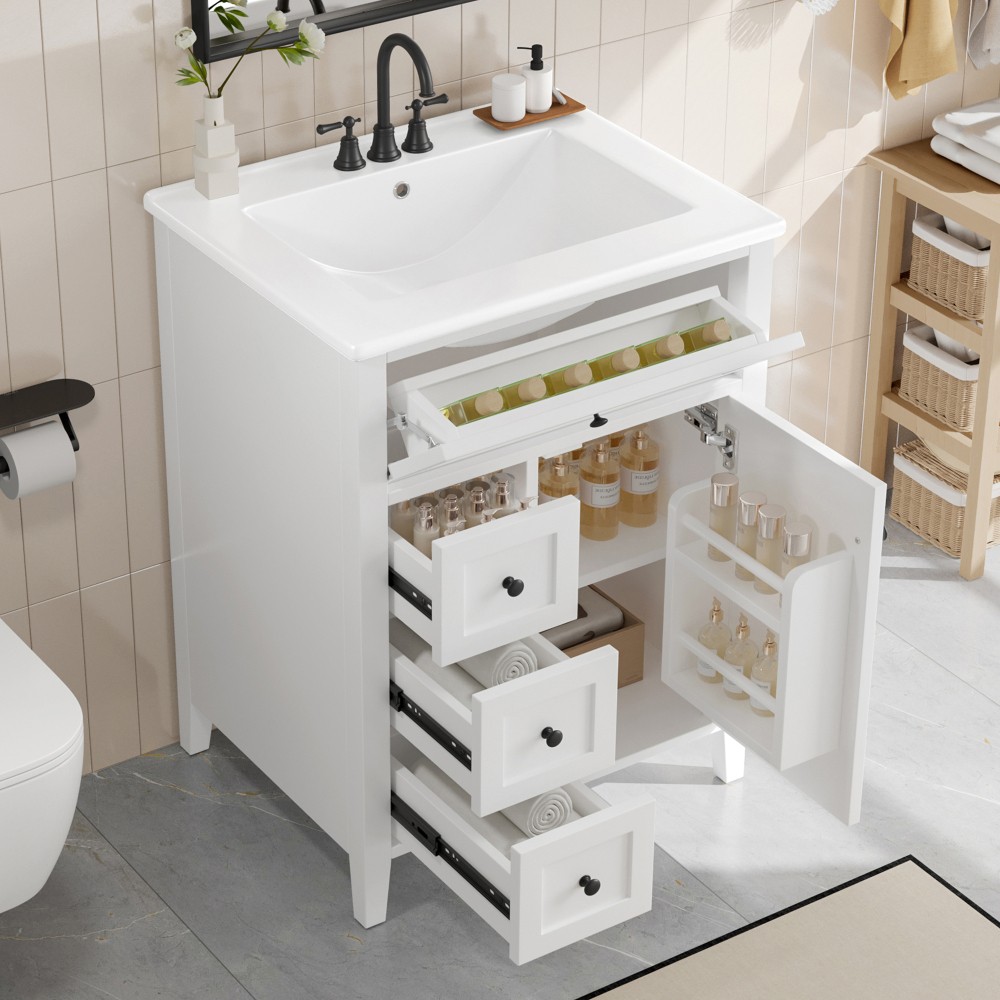 24 Inch Blue Gray Bathroom Vanity with Sink Solid Wood MDF Cabinet