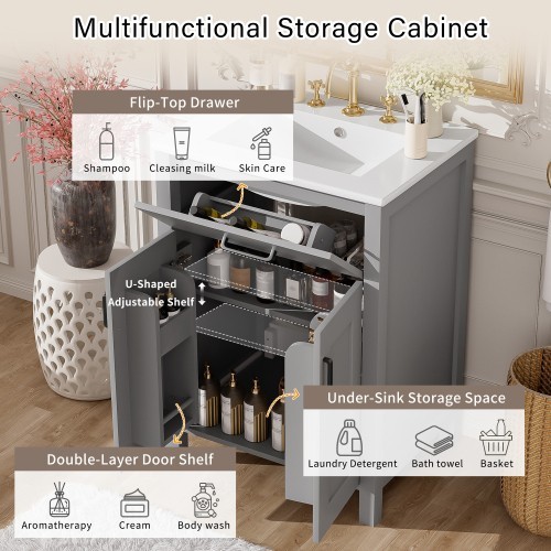 Ample Storage Bathroom Sink Vanity Solid Wood Frame 48 inch Vanity Bathroom