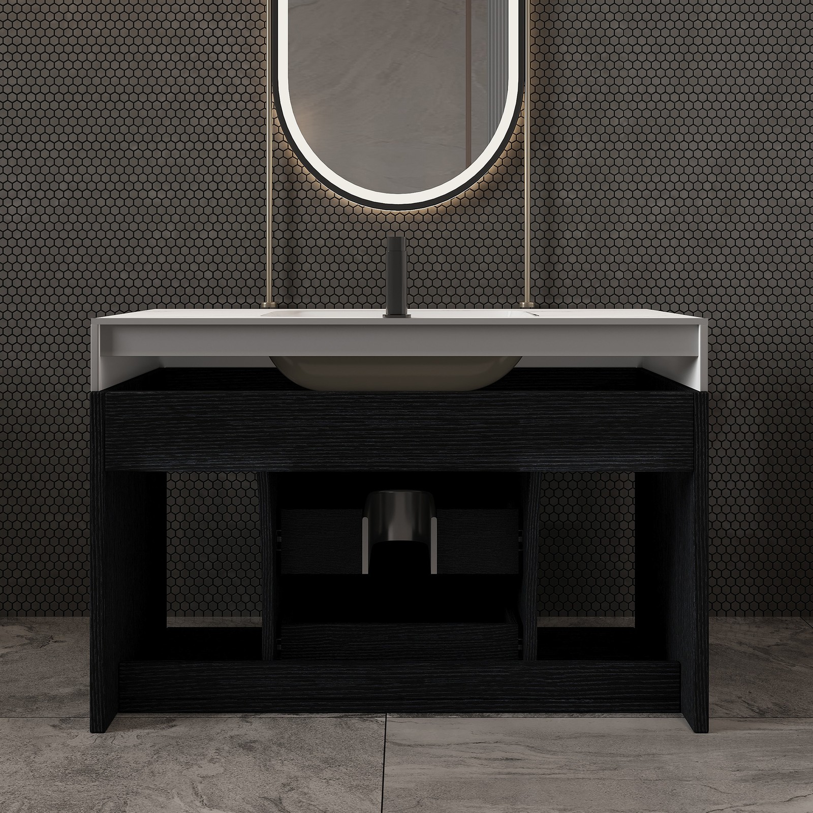 Modern Floating Bathroom Vanity Sintered Stone Top Ceramic Undermount Sink 29.9″