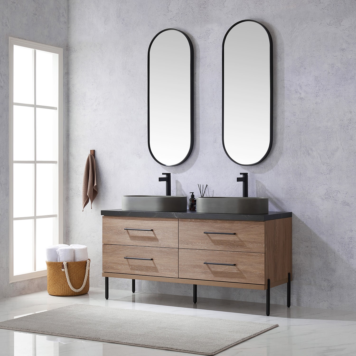 Miseno MV-705160O Trento 60″ – North American Oak / Black