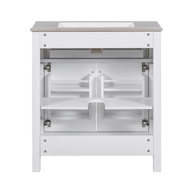 30-inch White Bathroom Vanity w/Ceramic Sink,Soft Close Doors & Flip-out Drawer