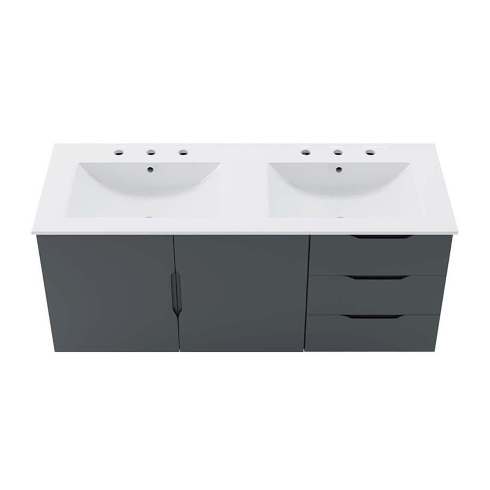Modway Vitality 48″ Double Sink Wood & Ceramic Bathroom Vanity in Gray/White